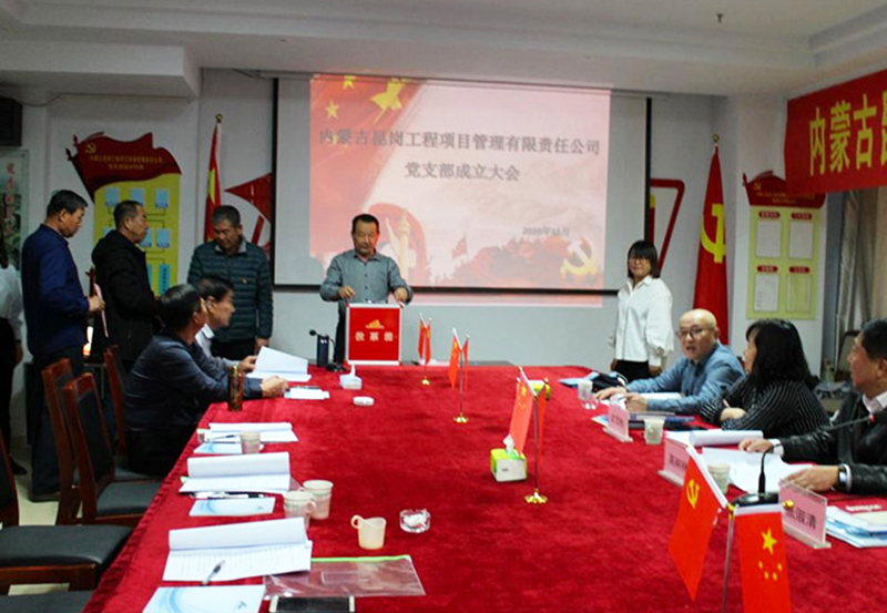 黨支部成立大會與會領導、參會全體人員起立高唱國歌